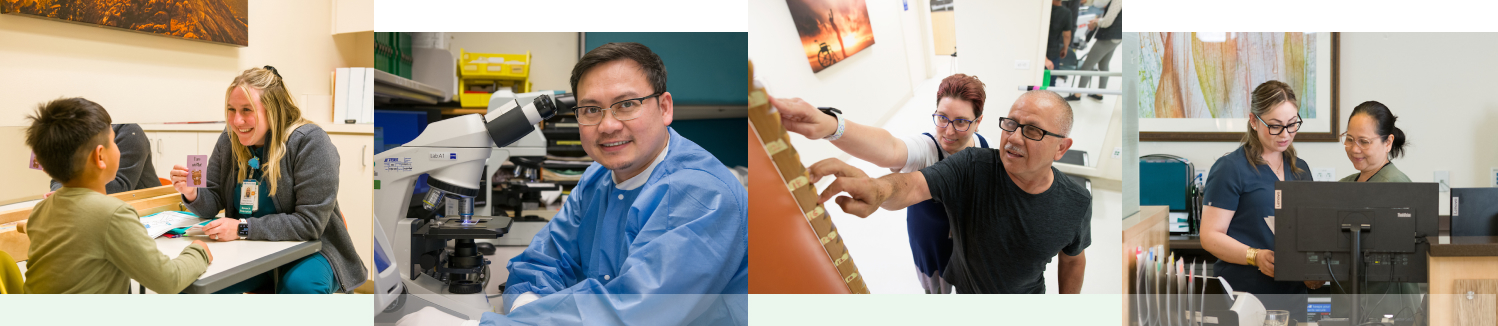 Four photos of people working in the ancillary department