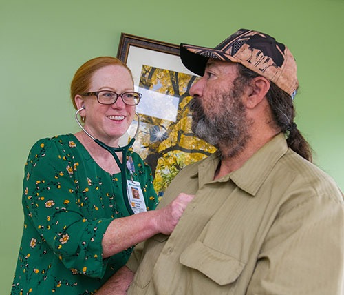 Female doctor examining male patient